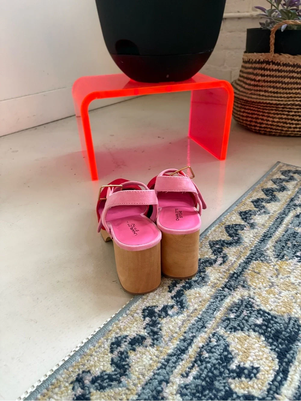 Pink & Red Suede Platform Sandals by Charlotte Stone